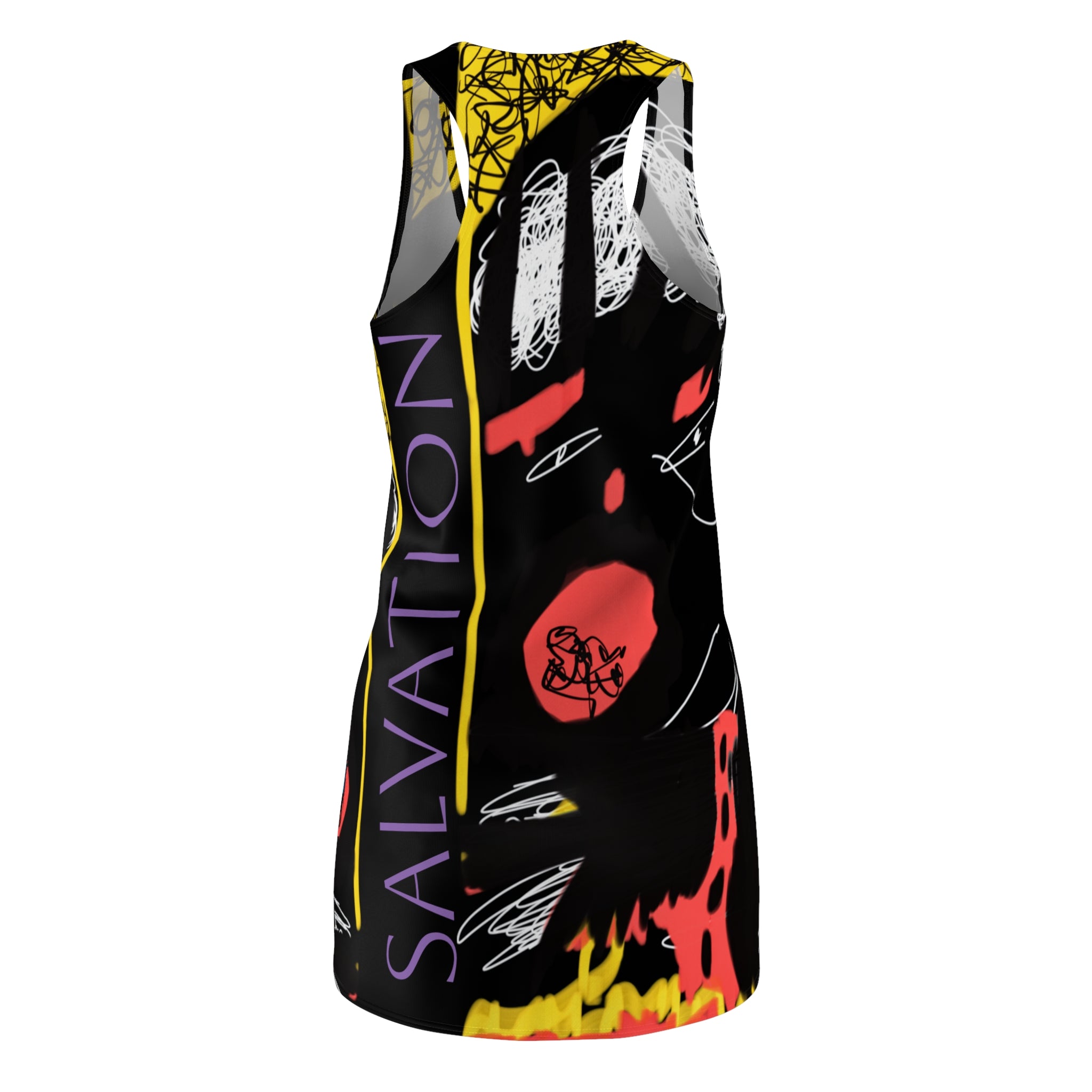 Guru K. A. Navi "Salvation" Vibrant Women's Racerback Dress, Artistic Summer Dress, Casual Party Wear, Unique AOP Dress, Festival Outfit, Streetwear Dress