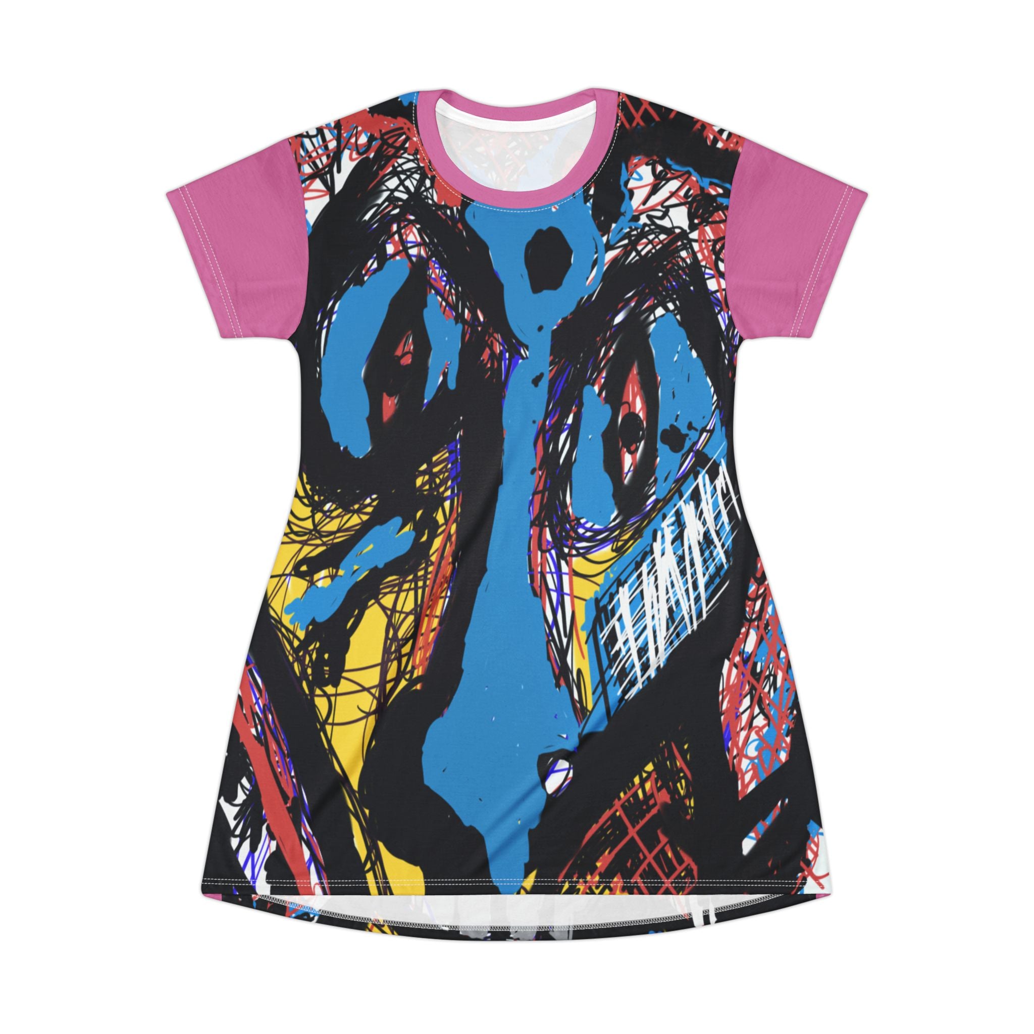 Guru K. A. Navi Vibrant Graphic T-Shirt Dress, Trendy Casual Wear, Art Lovers Fashion, Gift for Her, Summer Dress for Festivals