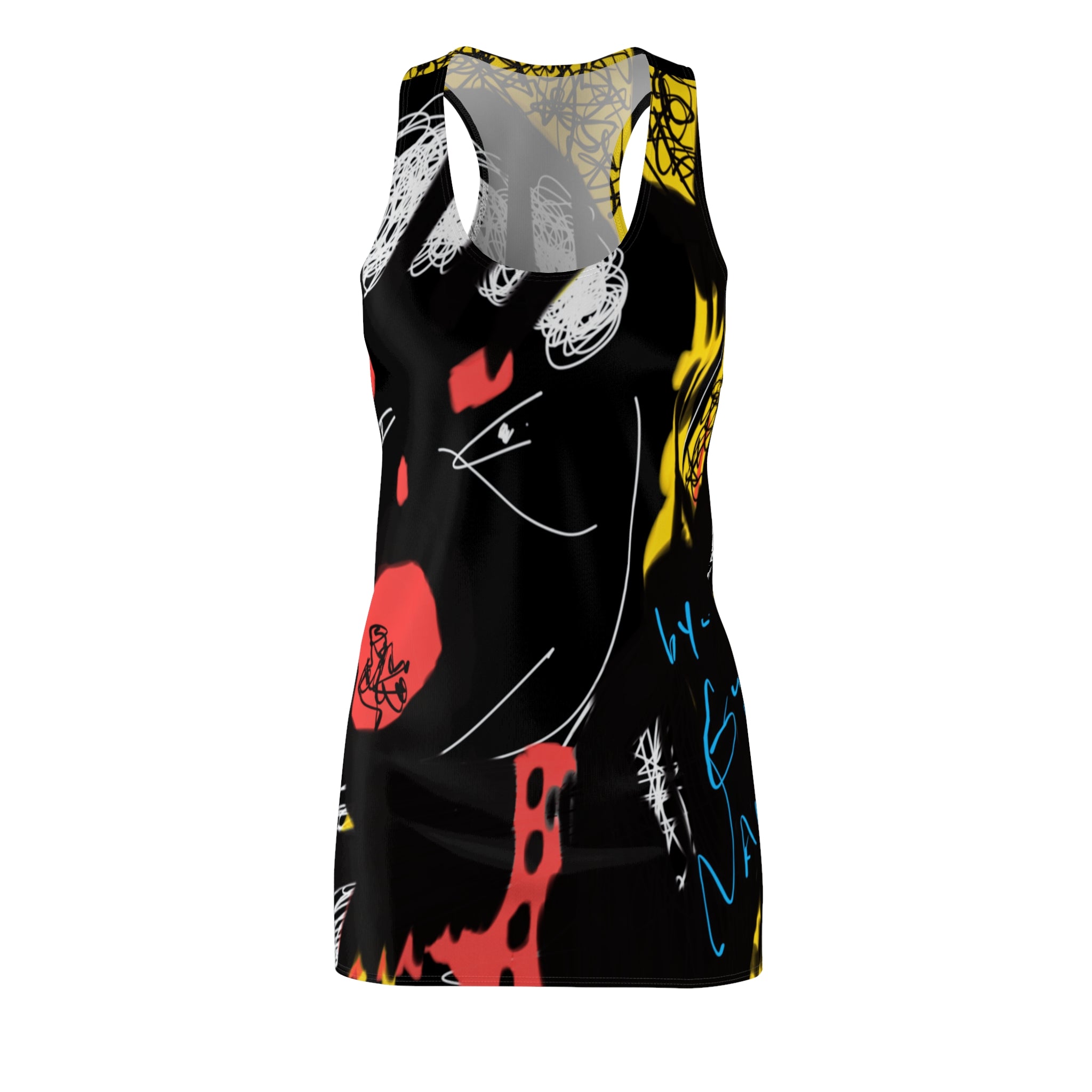 Guru K. A. Navi "Salvation" Vibrant Women's Racerback Dress, Artistic Summer Dress, Casual Party Wear, Unique AOP Dress, Festival Outfit, Streetwear Dress