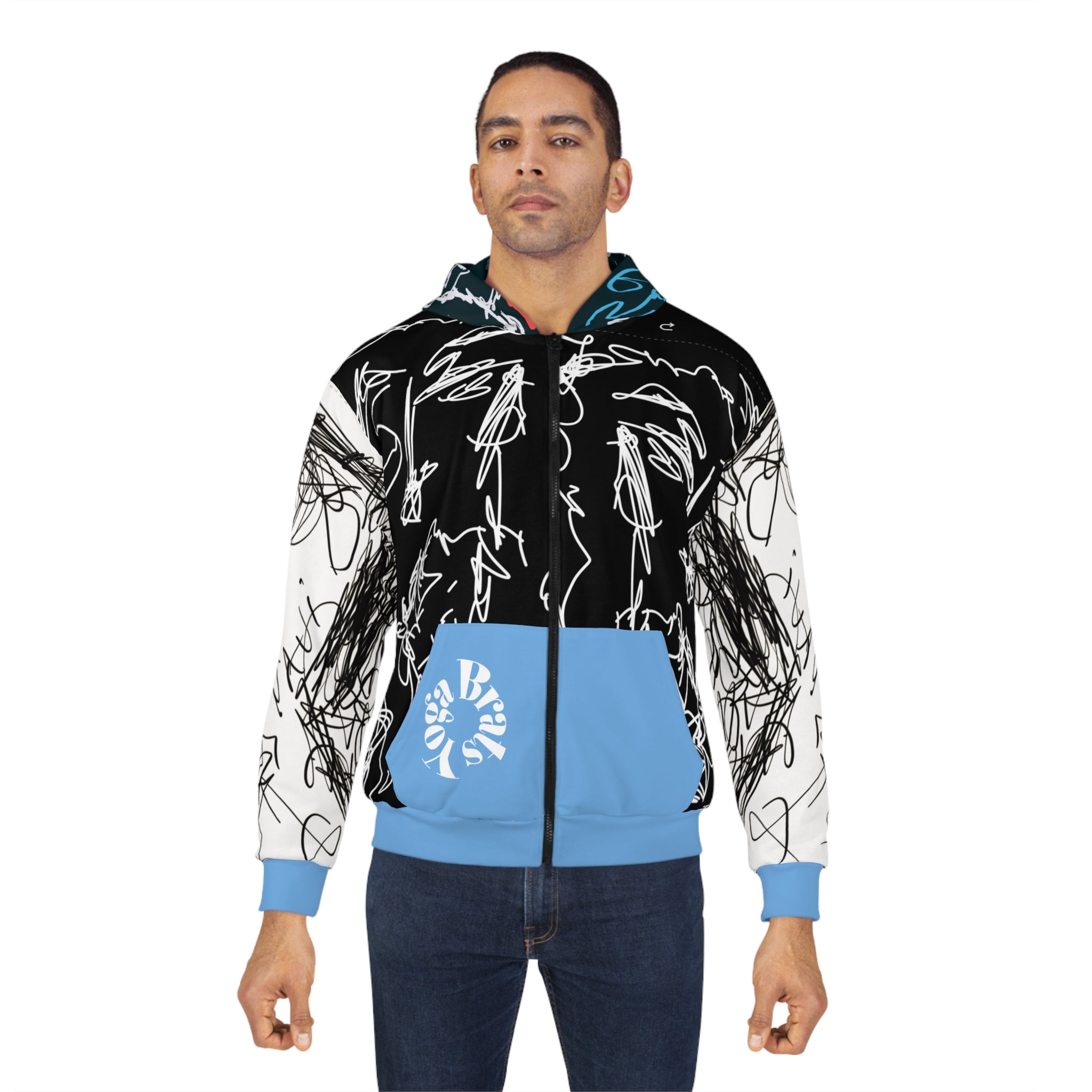 Artistic Unisex Zip Hoodie, Abstract Graphic Hoodie, Trendy Streetwear Jacket, Unique Gift for Art Lovers, Cozy Layer for All Occasions