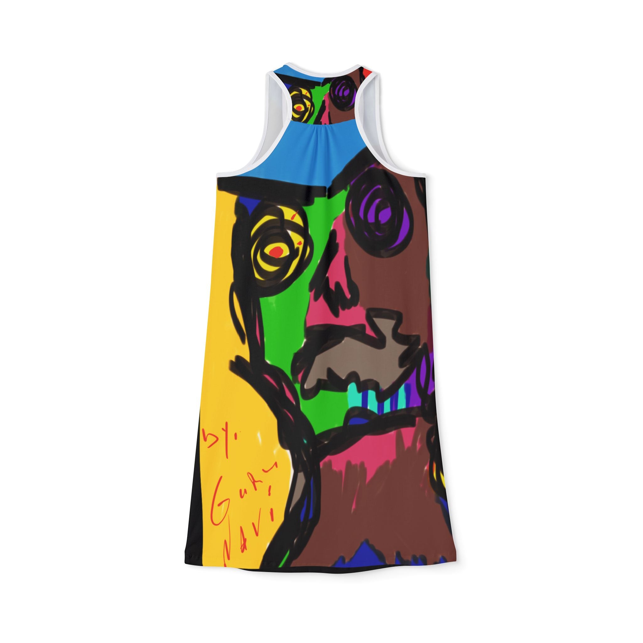 YOGA BRATS presents the abstract greatness of "Guru K.A. Navi" in one of his many abstract designs coming to a gallery near you. Vibrant Art-Print Racerback Dress for Creative Souls, Summer Dress, Festival Wear, Art Lover Gift, Unique AOP Dress
