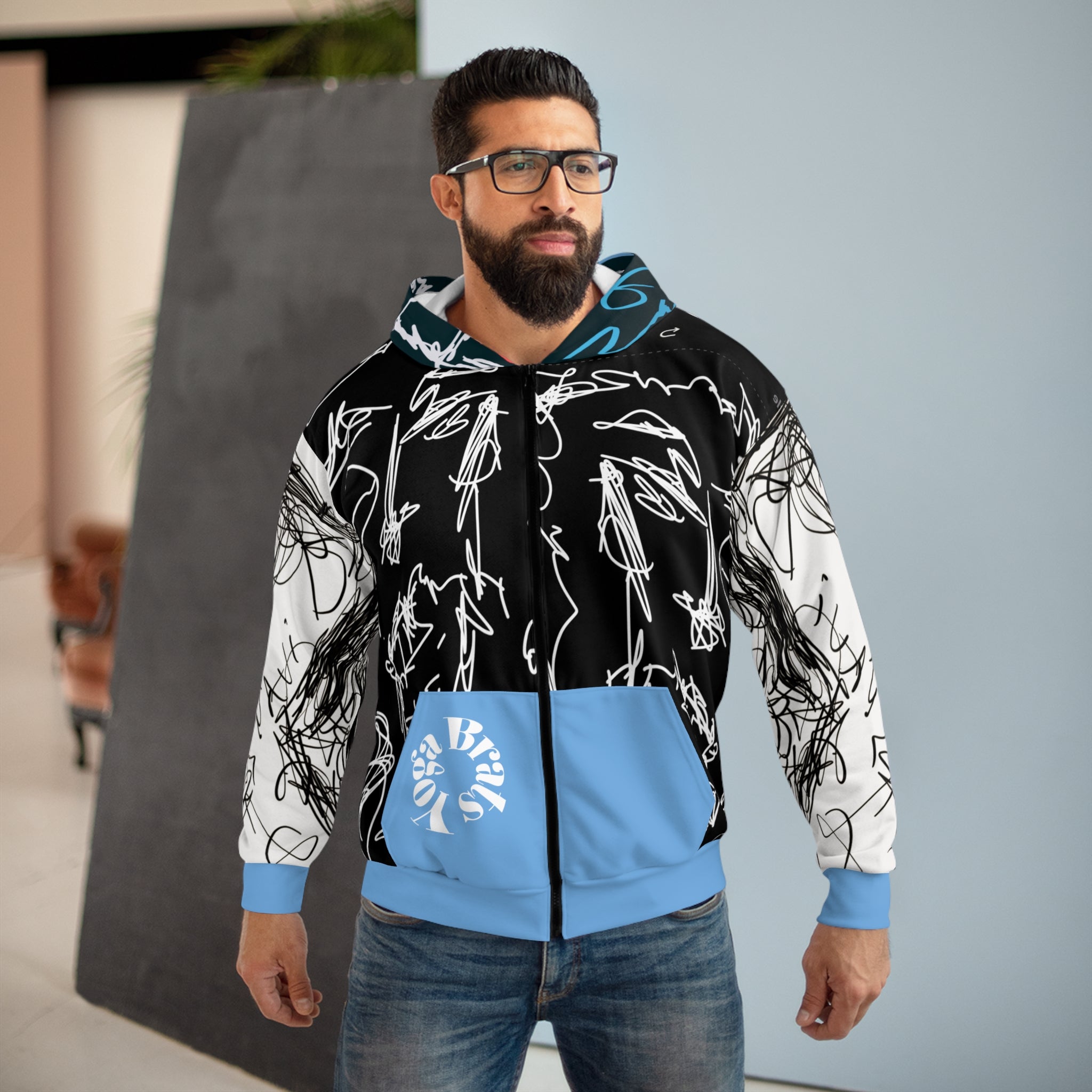 Artistic Unisex Zip Hoodie, Abstract Graphic Hoodie, Trendy Streetwear Jacket, Unique Gift for Art Lovers, Cozy Layer for All Occasions