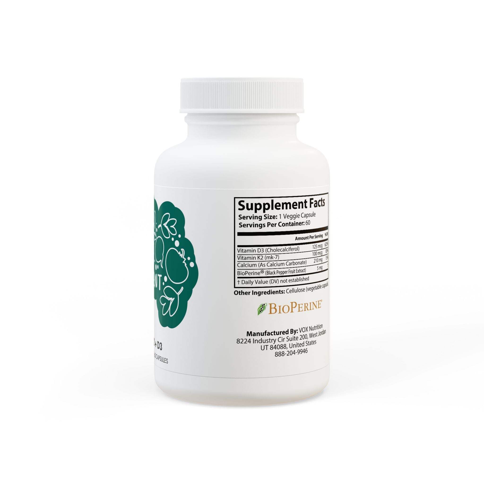 Vitamin K2 + D3 Supplement (60 Capsules)