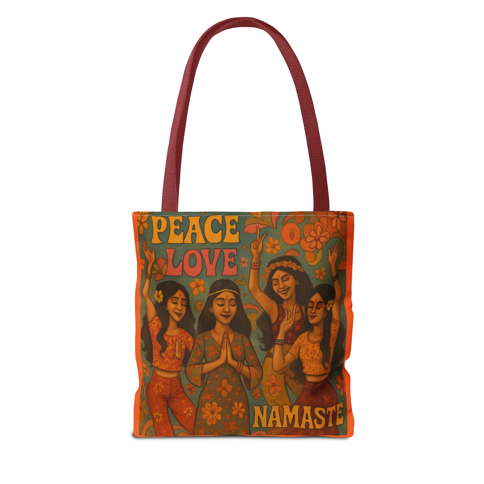 Bohemian Tote Bag, Vibrant Art Tote, Peace & Love Shopper, Floral Print Bag, Vintage Style Accessory, Festival Essential