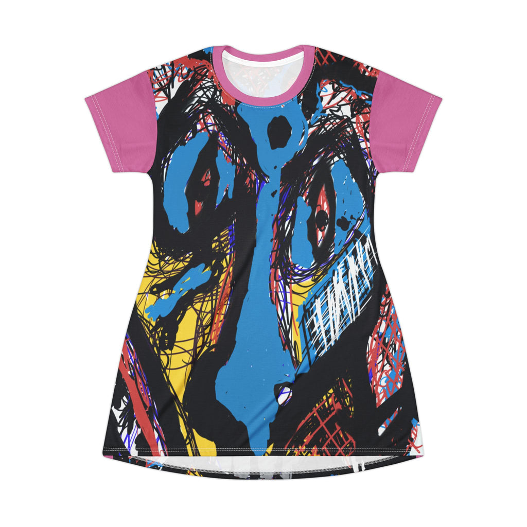 Guru K. A. Navi Vibrant Graphic T-Shirt Dress, Trendy Casual Wear, Art Lovers Fashion, Gift for Her, Summer Dress for Festivals