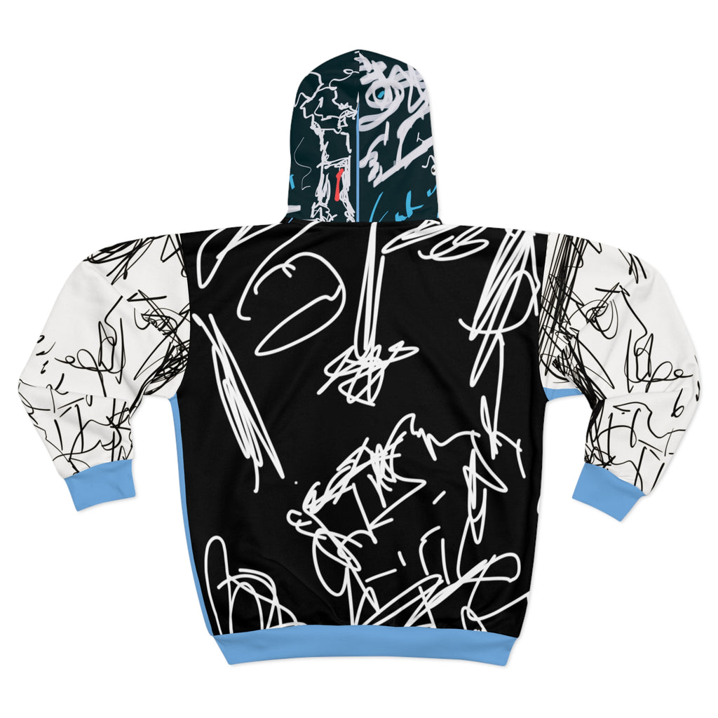 Artistic Unisex Zip Hoodie, Abstract Graphic Hoodie, Trendy Streetwear Jacket, Unique Gift for Art Lovers, Cozy Layer for All Occasions