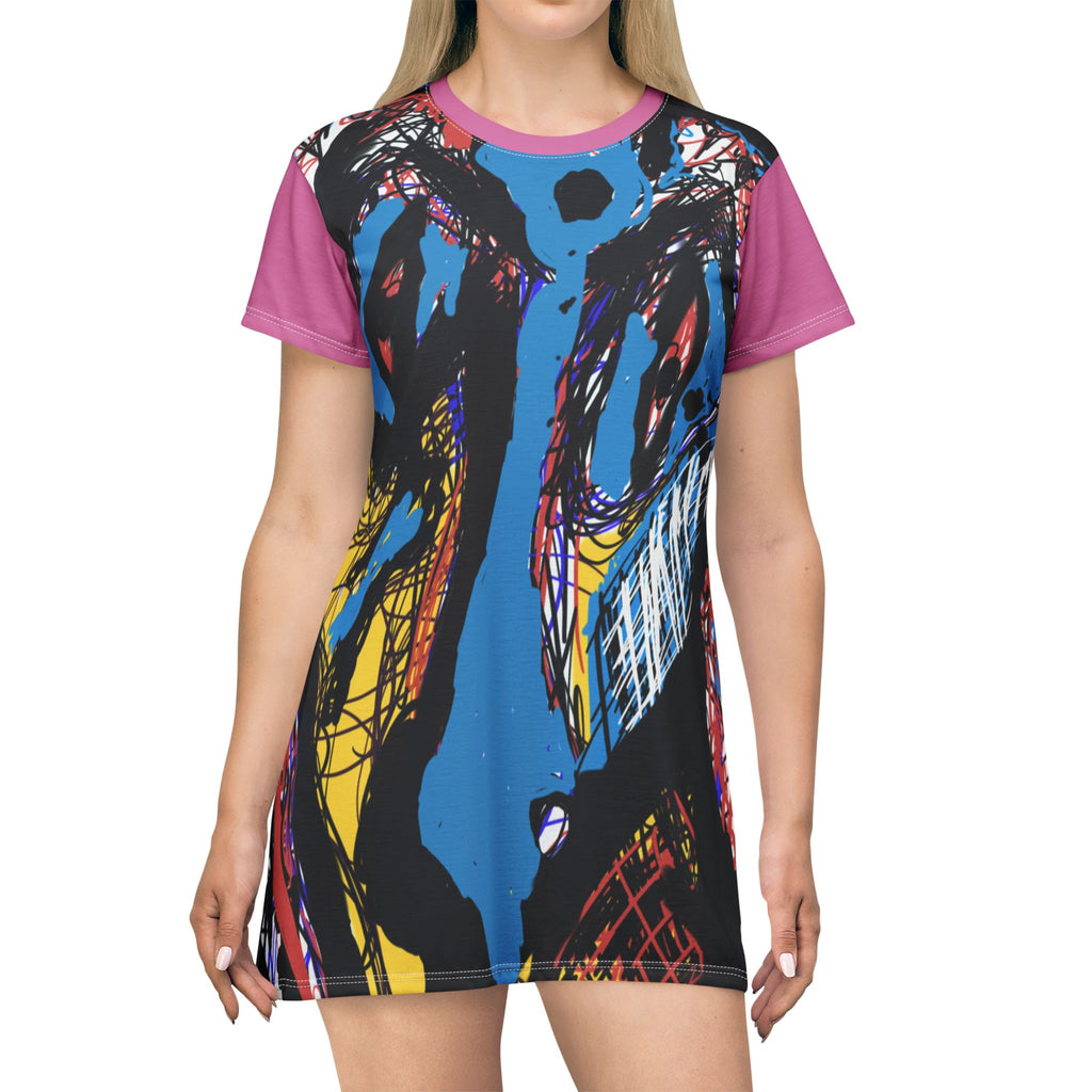 Guru K. A. Navi Vibrant Graphic T-Shirt Dress, Trendy Casual Wear, Art Lovers Fashion, Gift for Her, Summer Dress for Festivals
