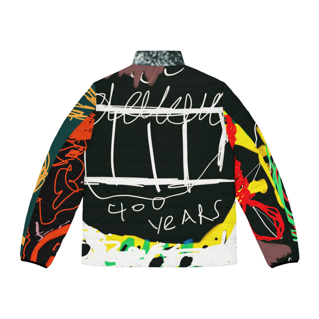 Abstract Genius "Guru K.A. Navi" Artistic Men's Puffer Trendy Outerwear Coat, Unique Fashion Layer, Extraordinary Winter Wear On Sale! Get this work of art now, before the actual painting goes up in Guru Navi's art gallery next year! (Limited time!)