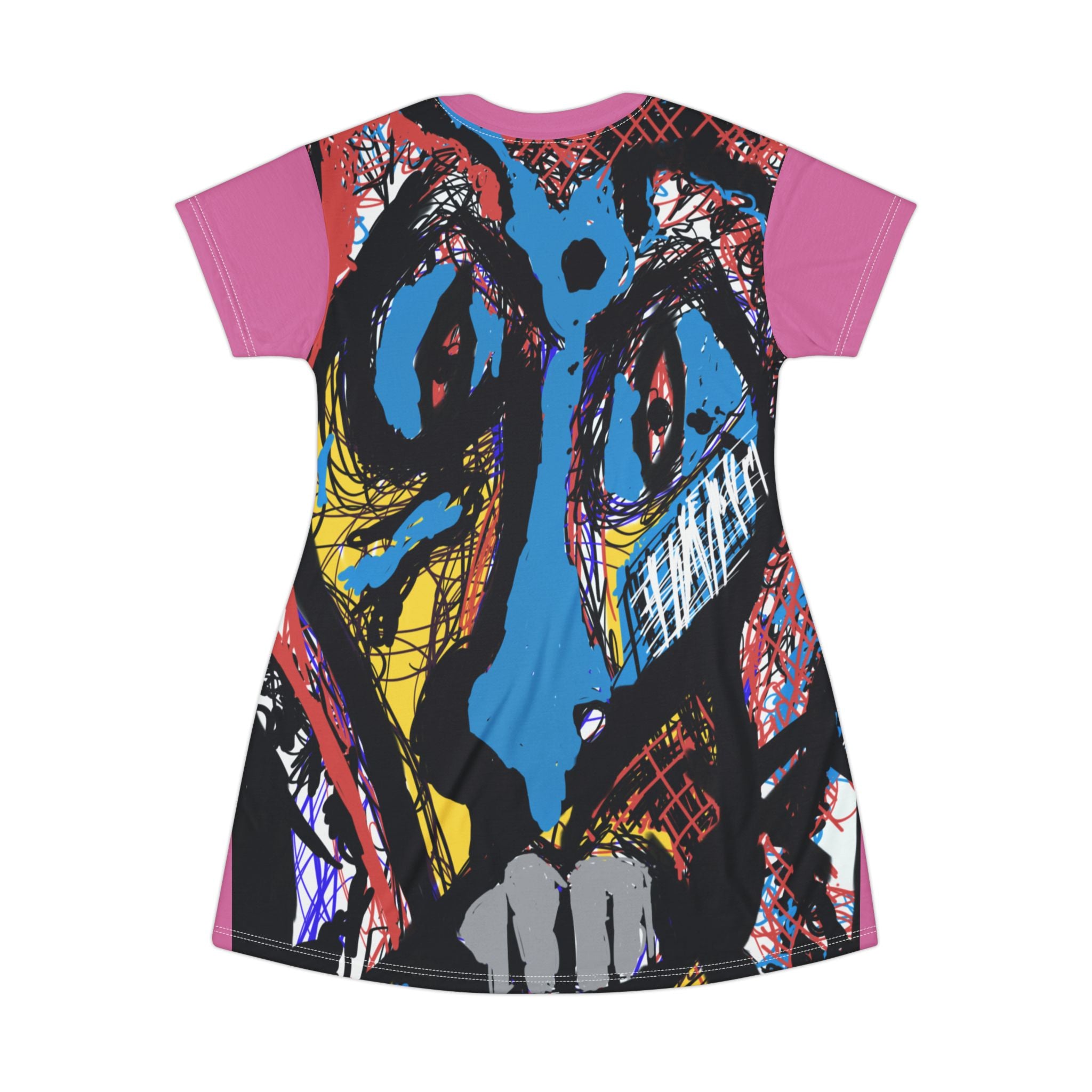 Guru K. A. Navi Vibrant Graphic T-Shirt Dress, Trendy Casual Wear, Art Lovers Fashion, Gift for Her, Summer Dress for Festivals