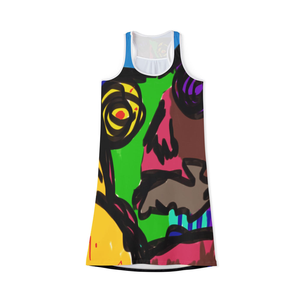 YOGA BRATS presents the abstract greatness of "Guru K.A. Navi" in one of his many abstract designs coming to a gallery near you. Vibrant Art-Print Racerback Dress for Creative Souls, Summer Dress, Festival Wear, Art Lover Gift, Unique AOP Dress