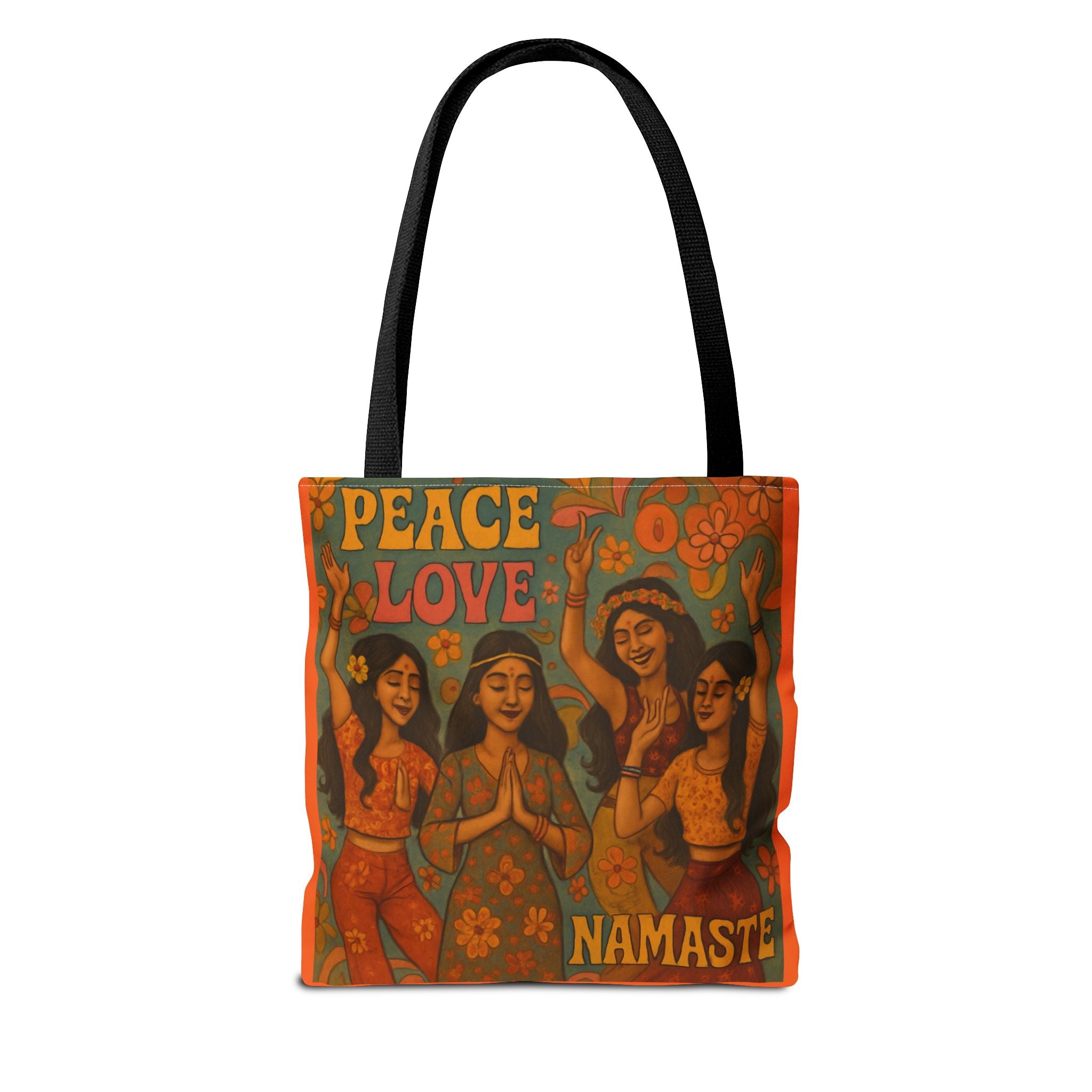 Bohemian Tote Bag, Vibrant Art Tote, Peace & Love Shopper, Floral Print Bag, Vintage Style Accessory, Festival Essential