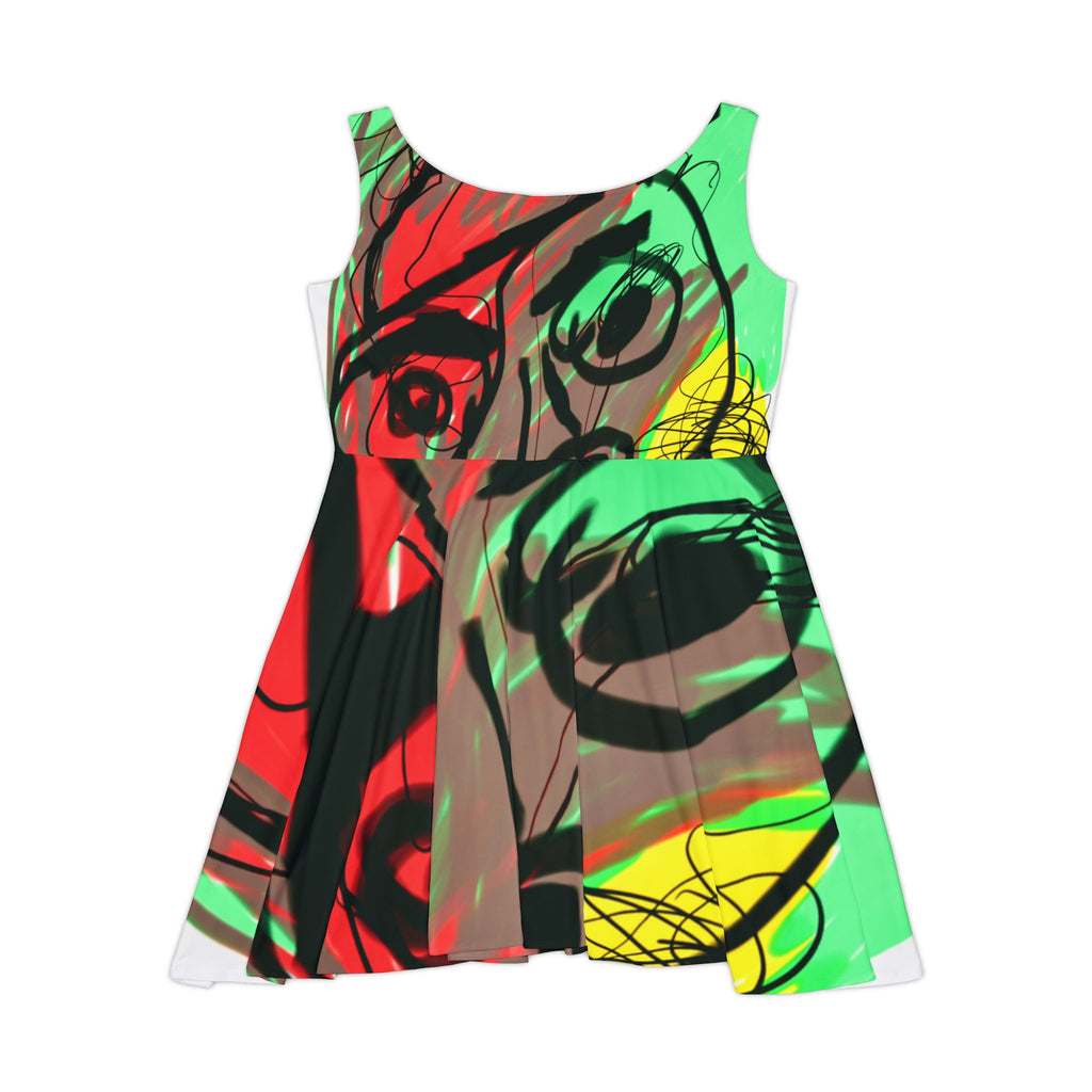 Guru K.A. Navi Vibrant Art-Inspired Women's Skater Dress, Unique Pattern Dress, Casual Summer Outfit, Bohemian Style Dress, Festival Wear, Colorful [...]