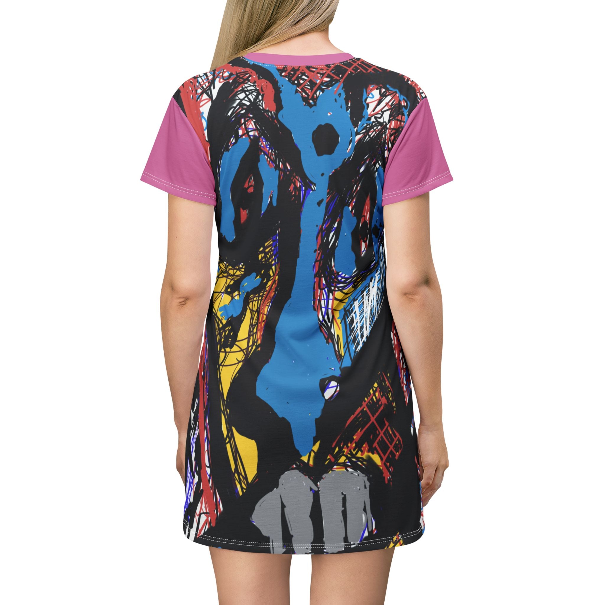 Guru K. A. Navi Vibrant Graphic T-Shirt Dress, Trendy Casual Wear, Art Lovers Fashion, Gift for Her, Summer Dress for Festivals