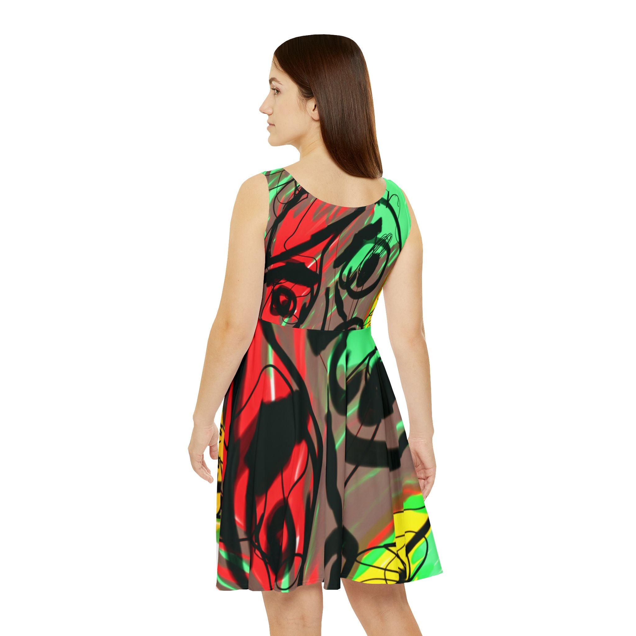 Guru K.A. Navi Vibrant Art-Inspired Women's Skater Dress, Unique Pattern Dress, Casual Summer Outfit, Bohemian Style Dress, Festival Wear, Colorful [...]